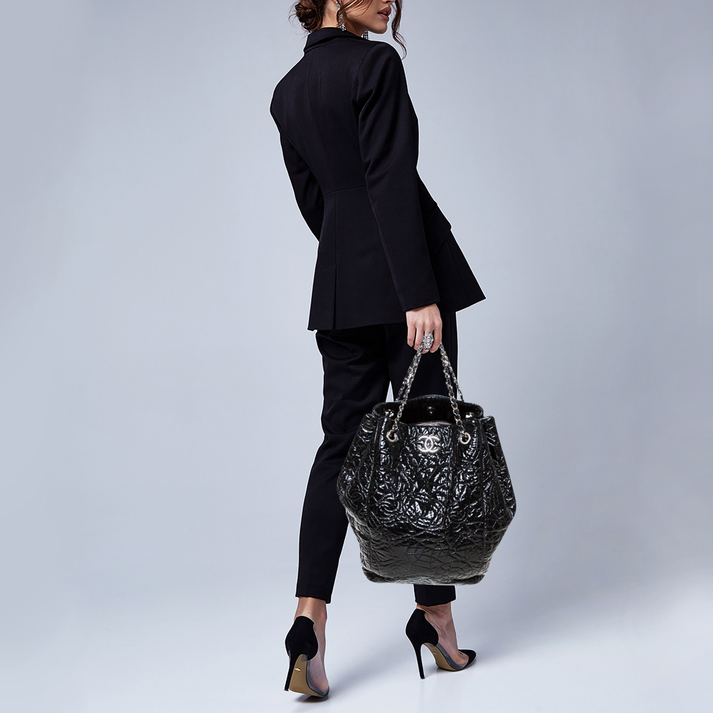 

Chanel Black Camellia Quilted Vinyl Rock In Moscow Hobo