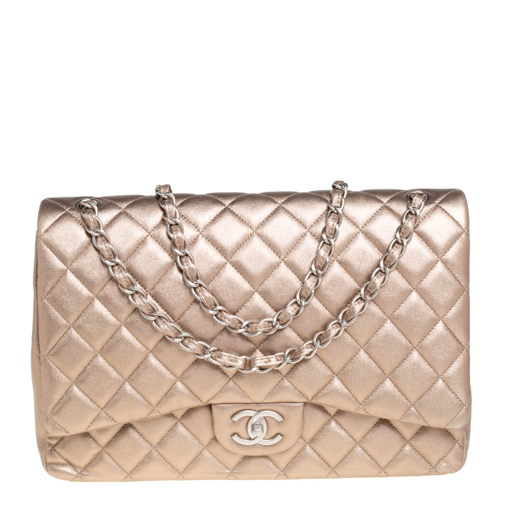 Pre-owned Chanel Metallic Gold Quilted Lambskin Maxi Classic Double ...