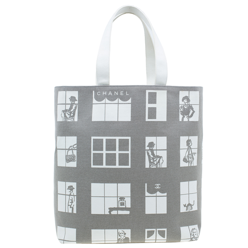 Chanel Grey Canvas Coco Window Tote