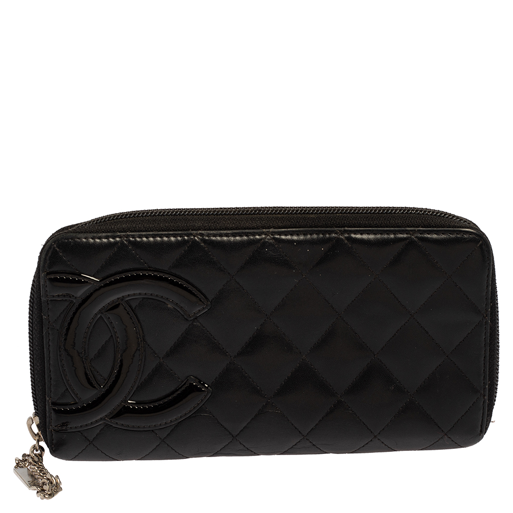 مملوكة مسبقًا Chanel Black Quilted Leather Ligne Cambon Zip Around Wallet