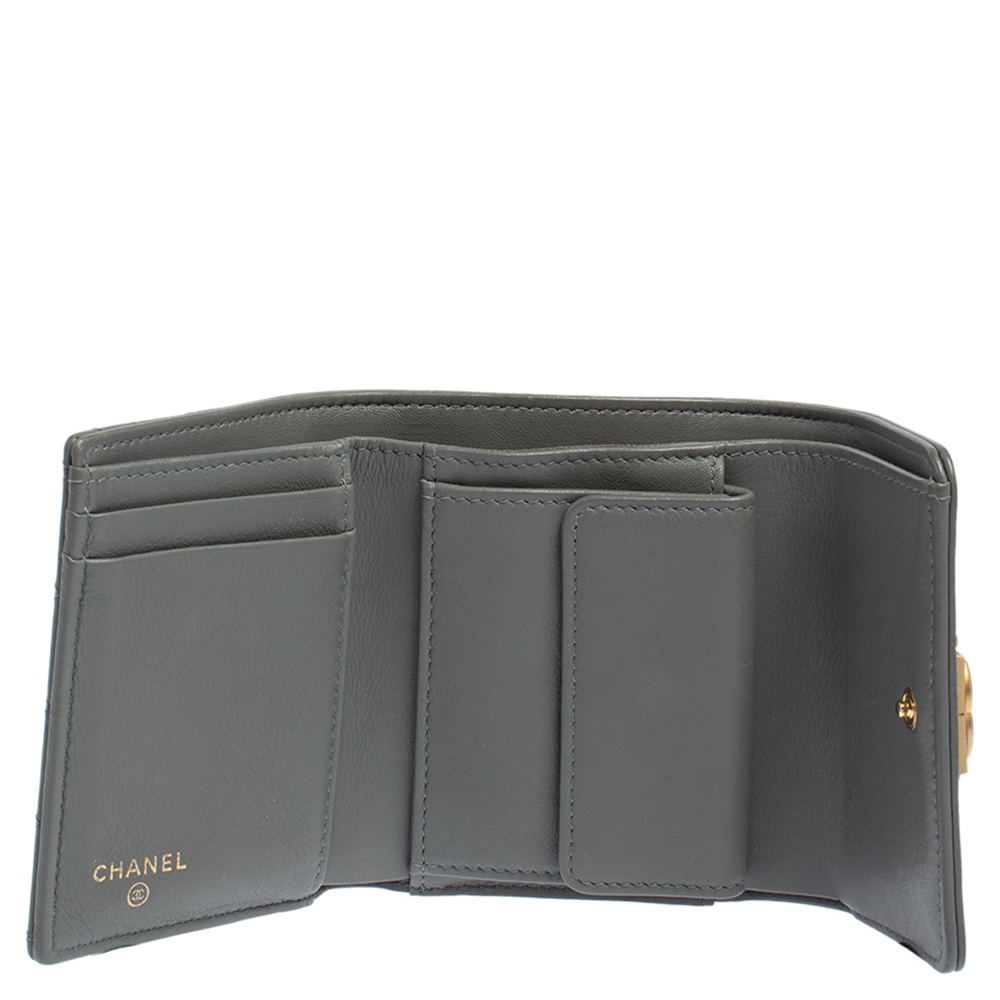 

Chanel Grey Quilted Leather Boy Card Holder