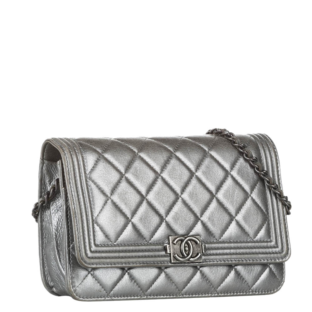 

Chanel Silver Caviar Leather  Boy Shoulder Bag