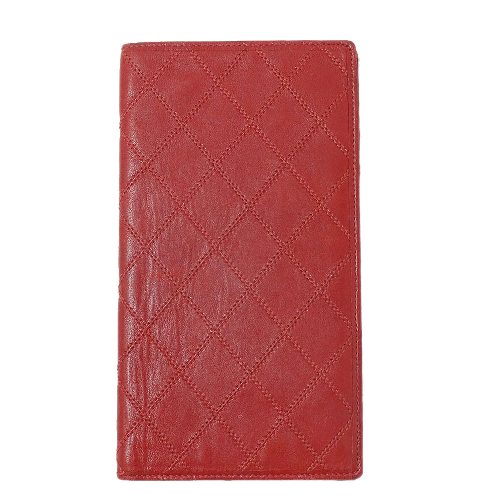 Pre-owned Chanel Red Lambskin Leather Wallet
