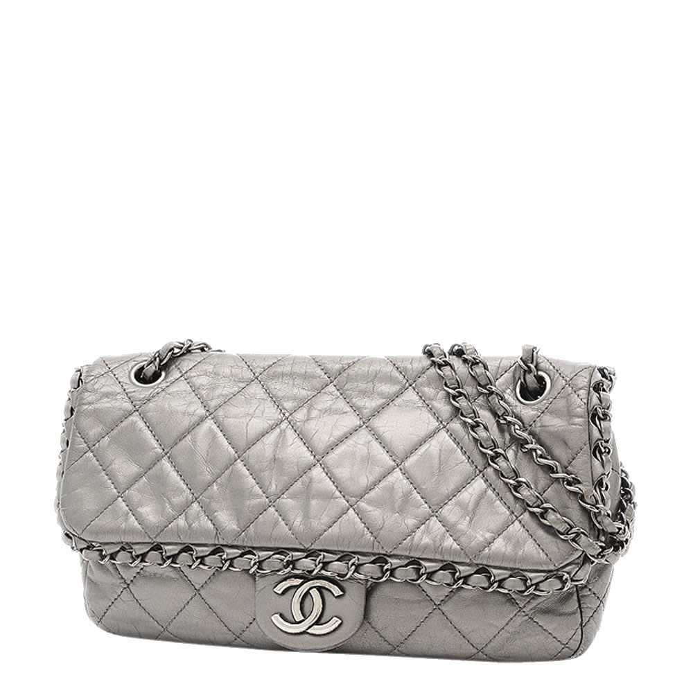 Pre-owned Chanel Silver Leather Quilted Shoulder Bag