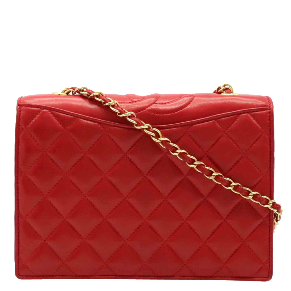 Pre-owned Chanel Red Lambskin Leather Quilted Chain Shoulder Bag