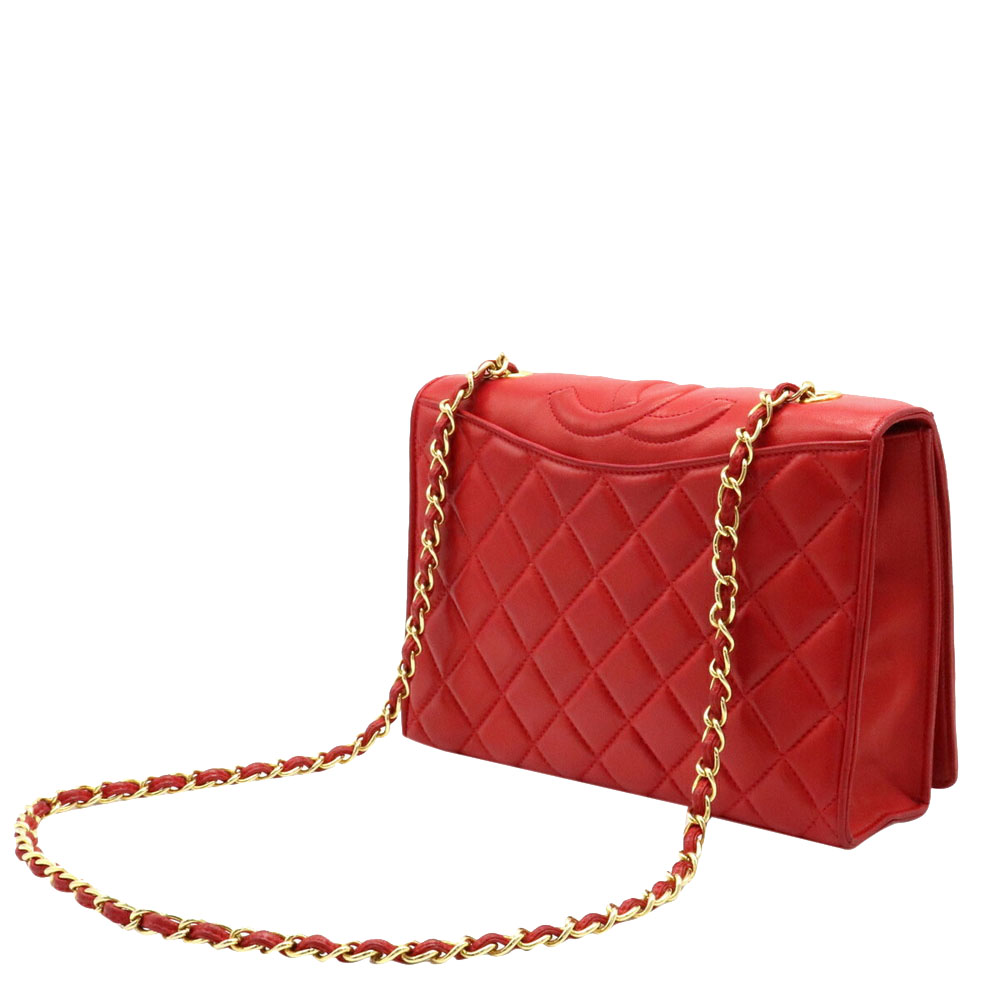 

Chanel Red Lambskin Leather Quilted Chain Shoulder Bag