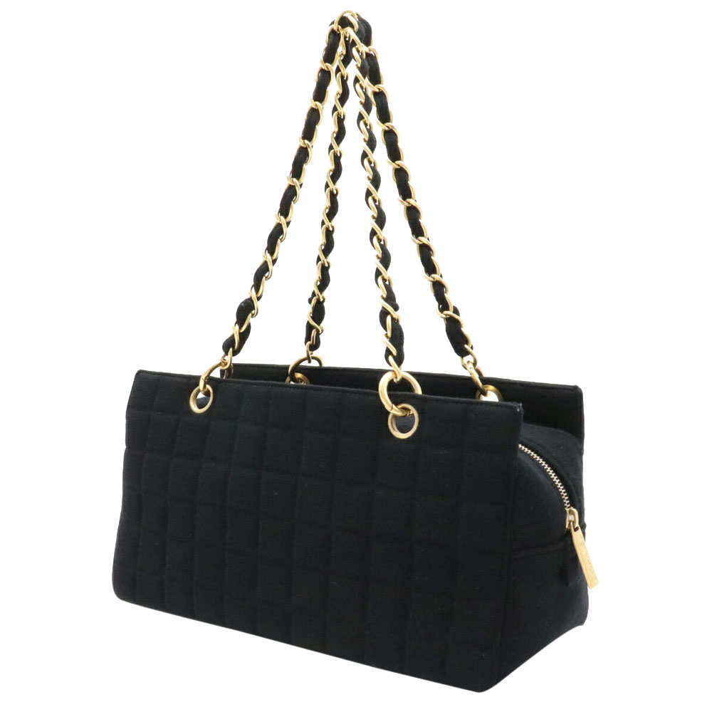 

Chanel Black Chocolate Bar Canvas Leather Tote Bag