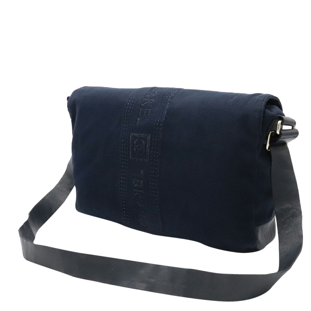 

Chanel Navy Blue Cotton Leather Sports Line Shoulder Bag