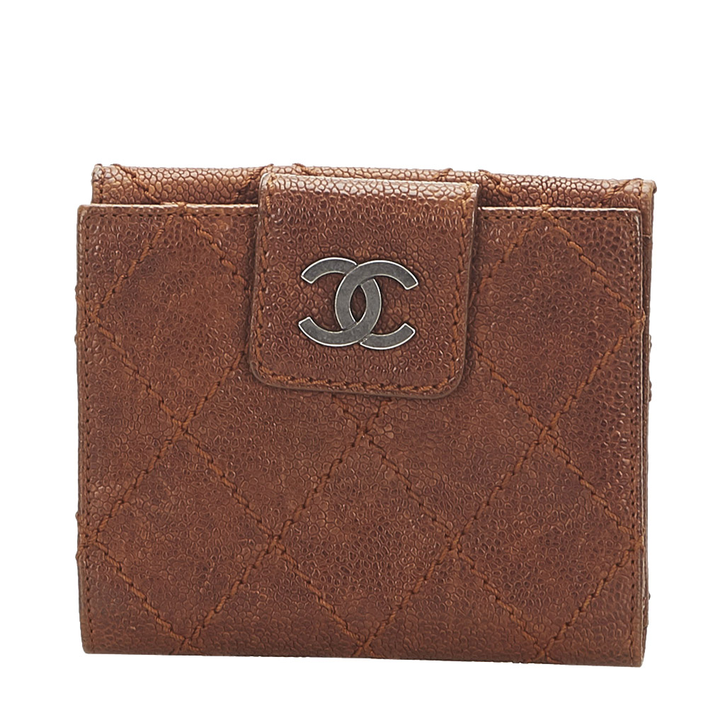 Pre-owned Chanel Brown Wild Stitch Leather Small Wallet