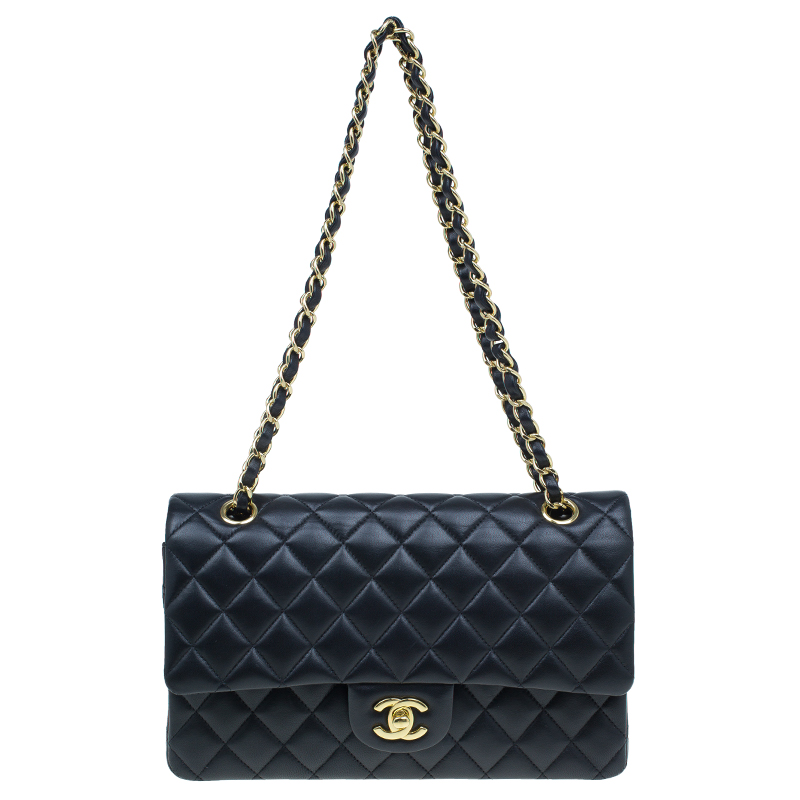 Chanel Black Quilted Lambskin Medium Double Flap Bag