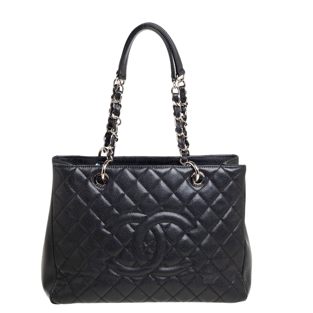 Click to view more detailed imagery on our partner's website Pre-owned Chanel Black Quilted Caviar Leather Grand Shopping Tote