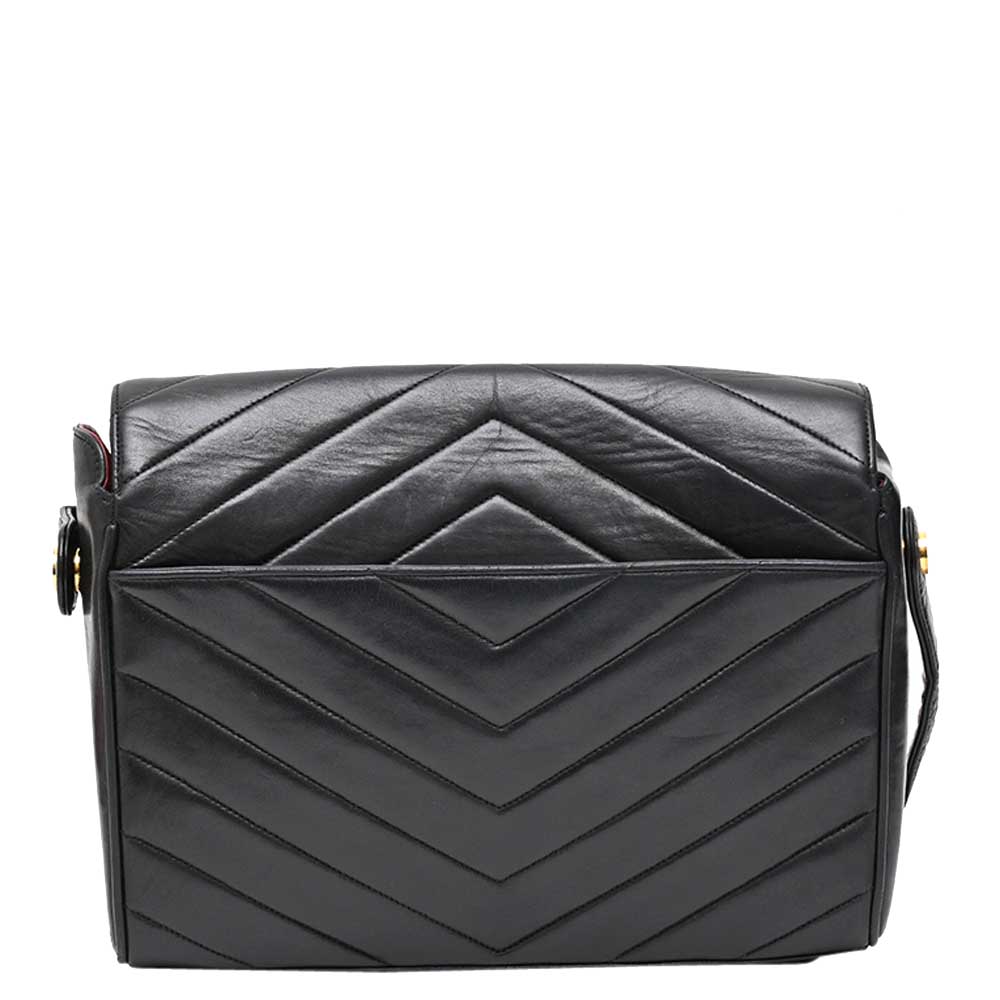 

Chanel Black Leather Vintage Chevron Flap Bag