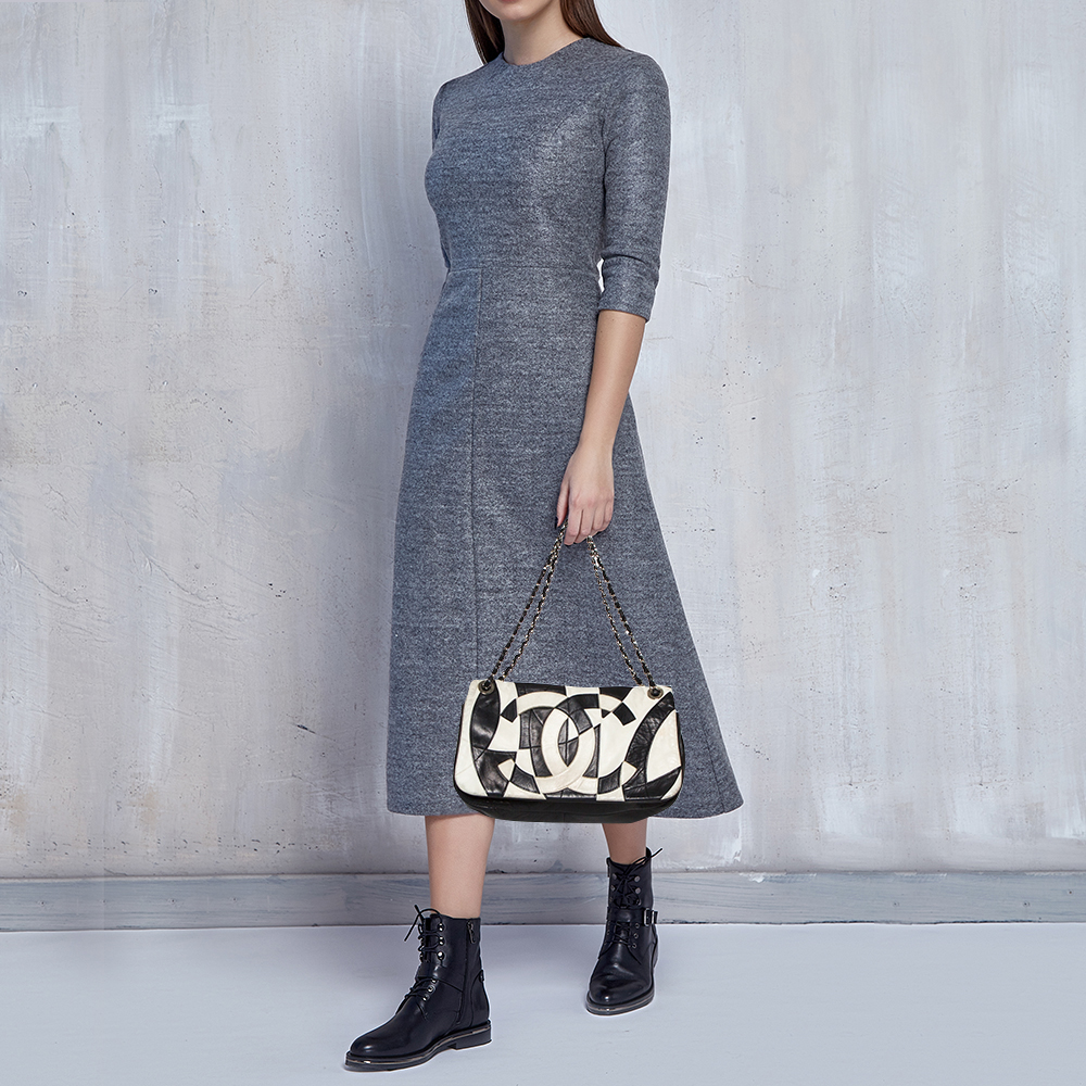 

Chanel Black/White Patchwork Leather Accordion Flap Bag
