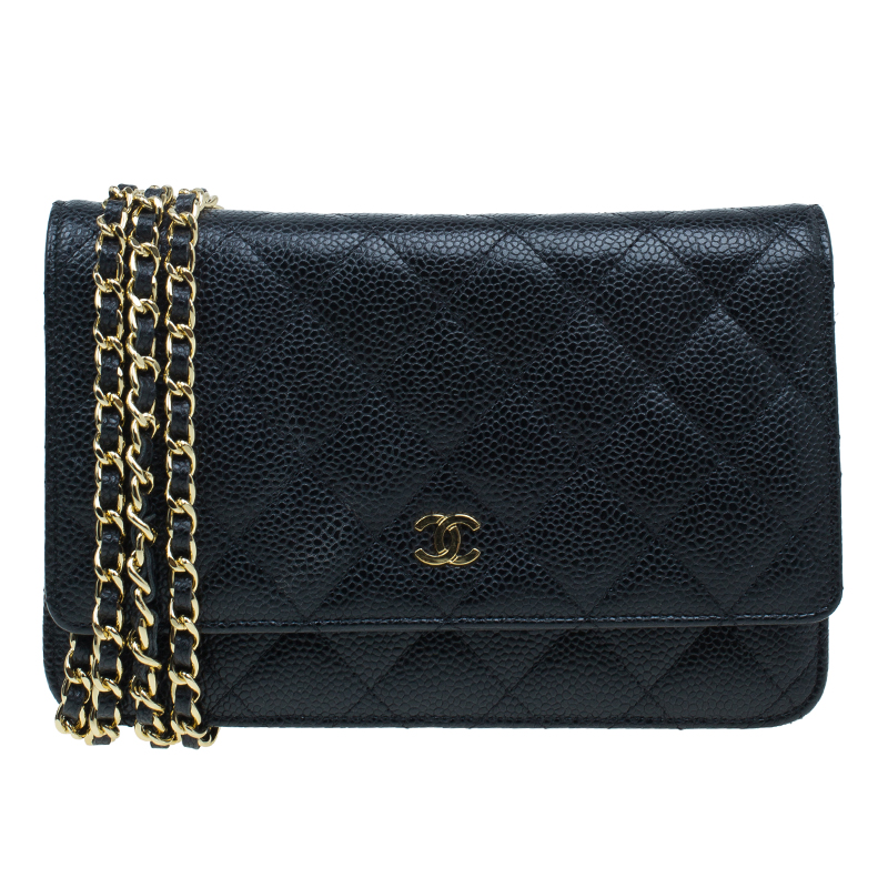 Pre Owned Chanel Black Quilted Caviar Leather WOC Clutch Bag