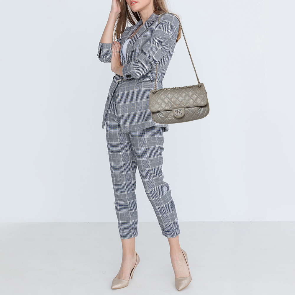 

Chanel Grey Quilted Jersey Jumbo Classic Single Flap Bag