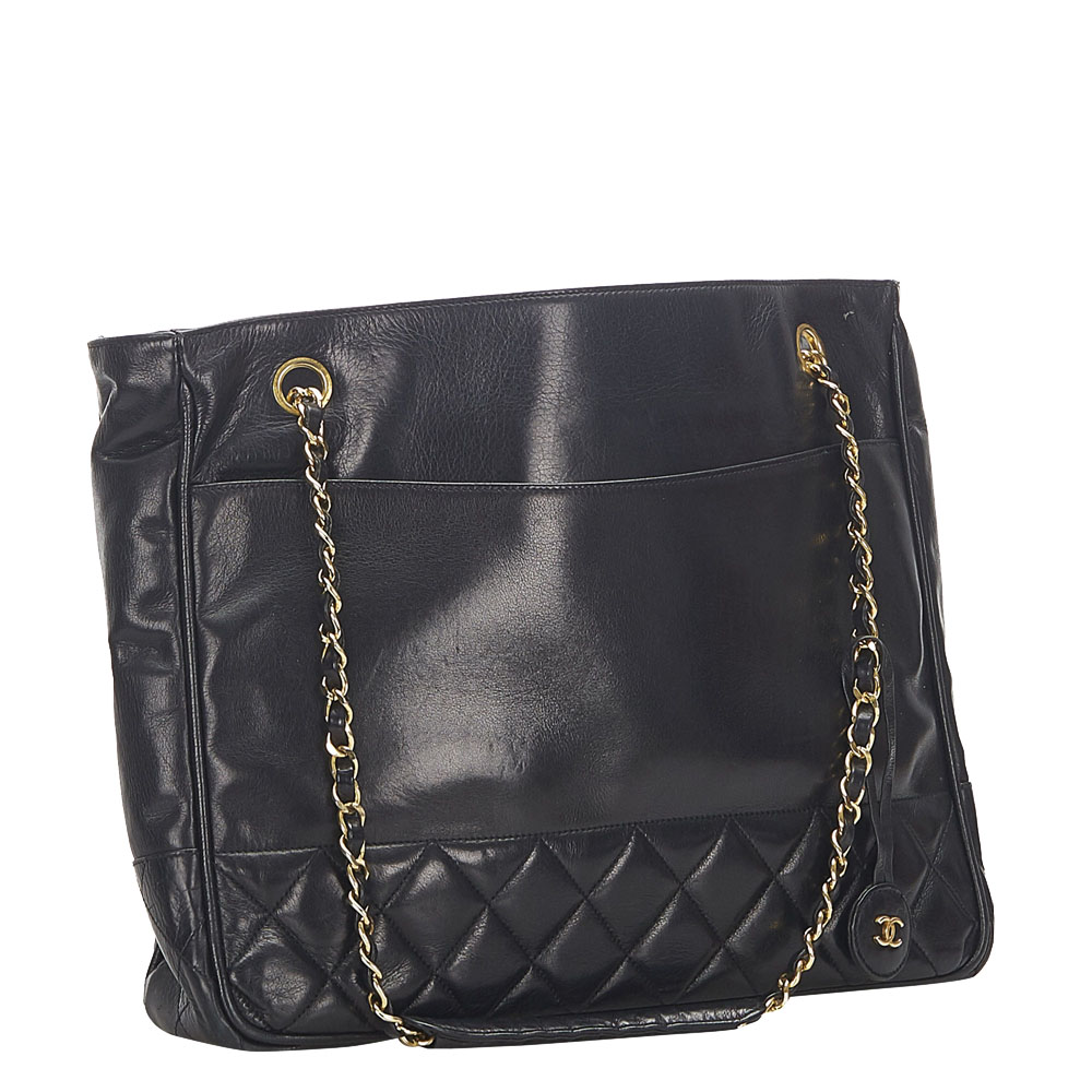 

Chanel Black Lambskin Leather CC Timeless Tote Bag