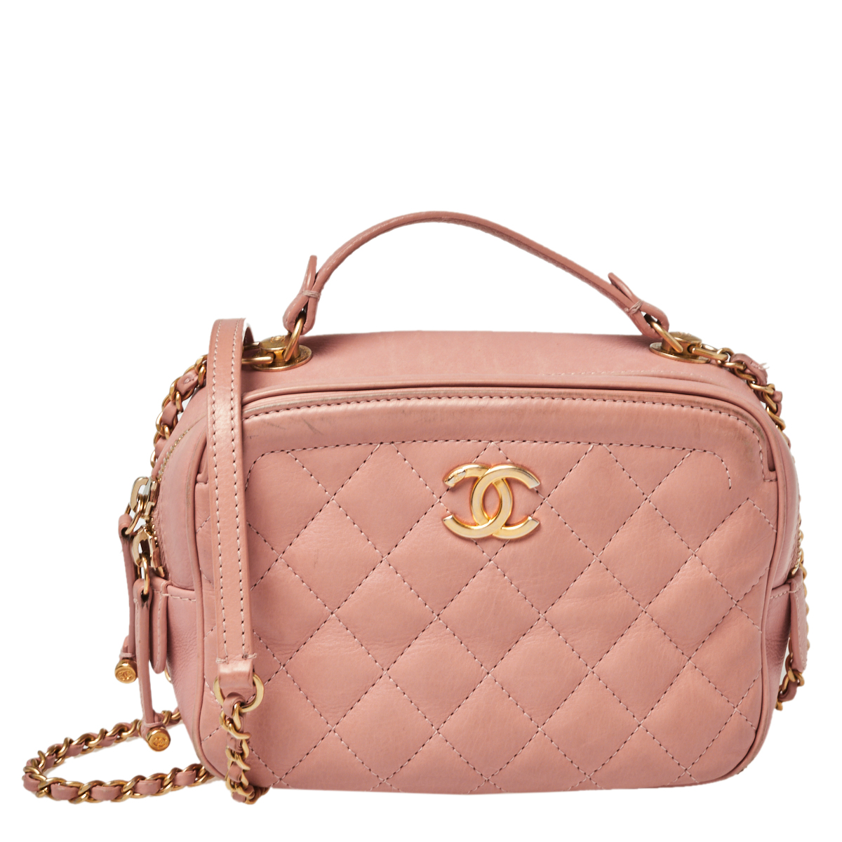 Pre-owned Chanel Blush Pink Quilted Leather Small Vanity Case Bag