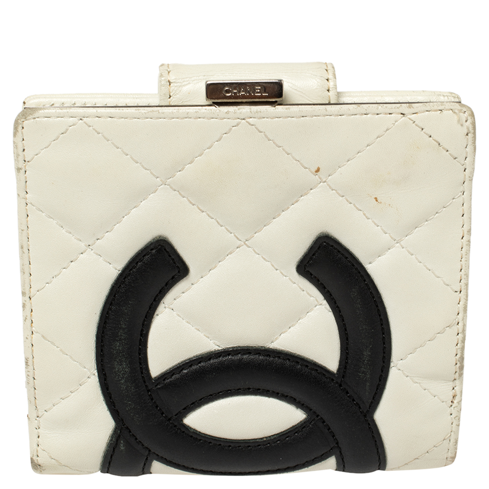 Chanel White/Black Quilted Leather Cambon Ligne Wallet
