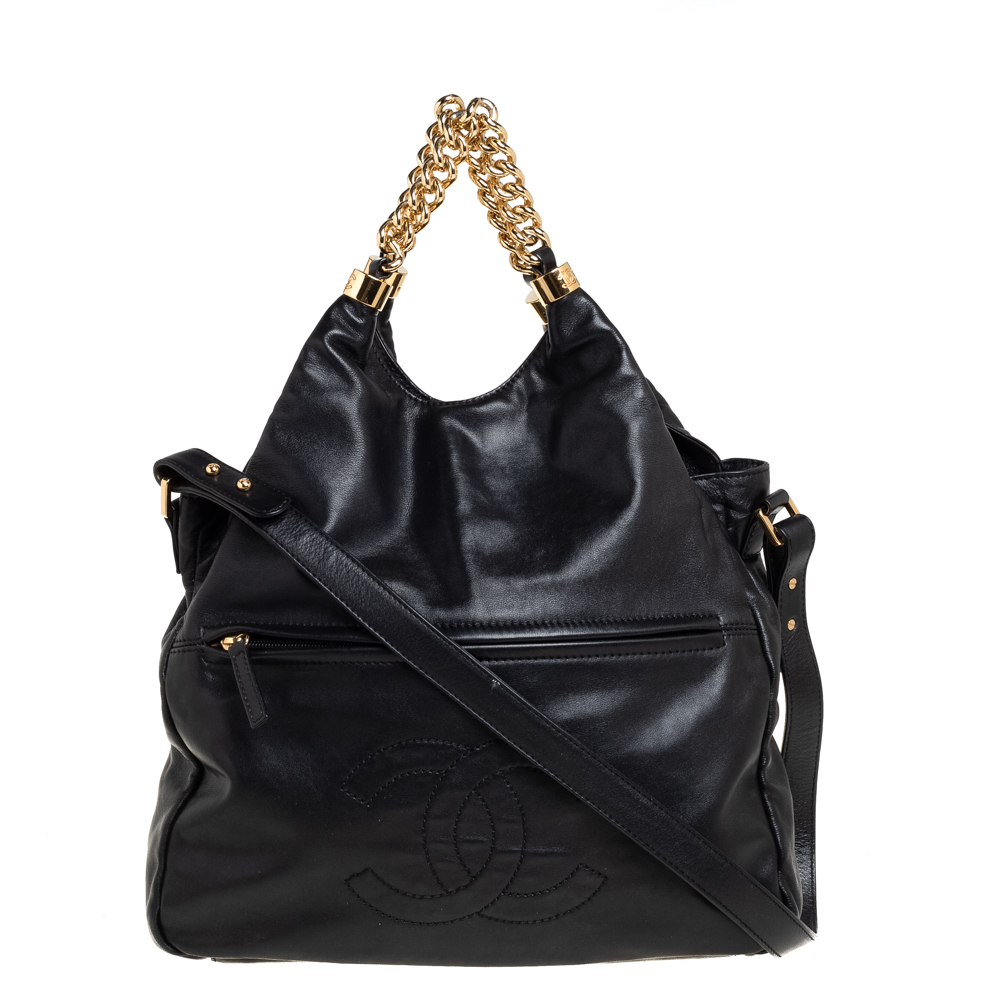 Pre-owned Chanel Black Leather Rodeo Drive Hobo