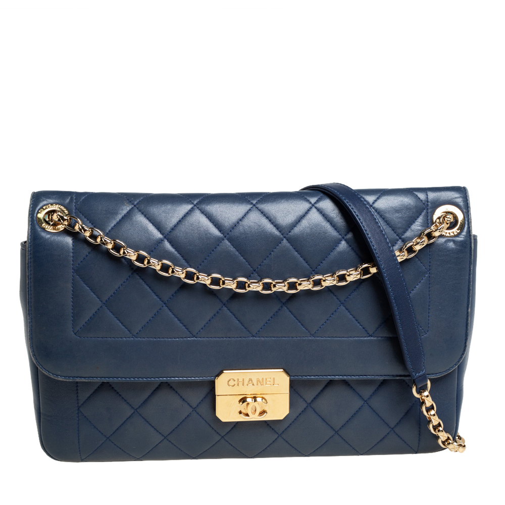 Pre-owned Chanel Blue Quilted Leather Chic With Me Large Flap Shoulder Bag