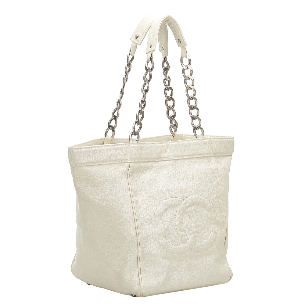 

Chanel White Leather CC Tote Bag