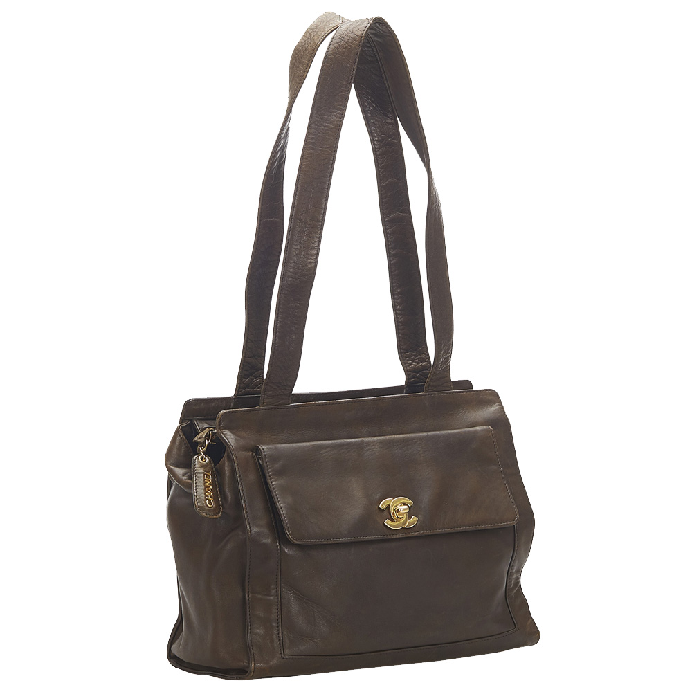 

Chanel Brown CC Lambskin Leather Shoulder Bag