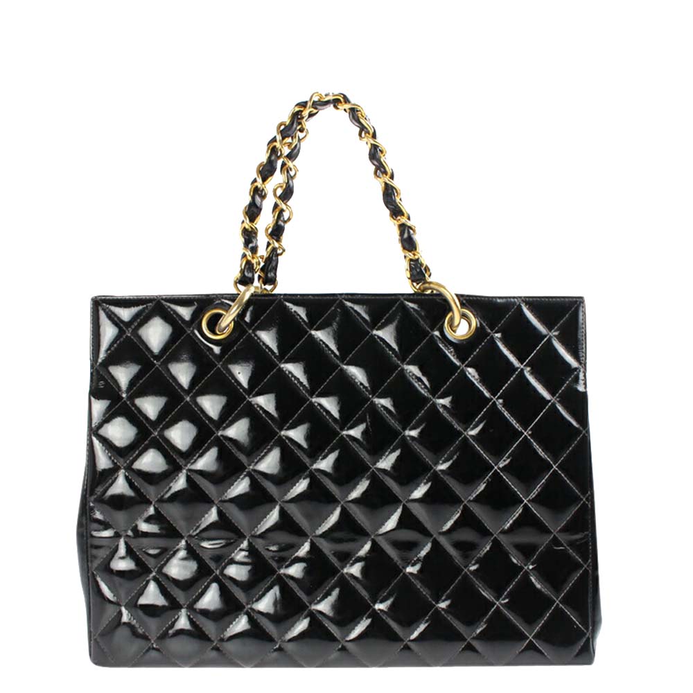 

Chanel Black Quilted Patent Leather Large Shopping Tote Bag