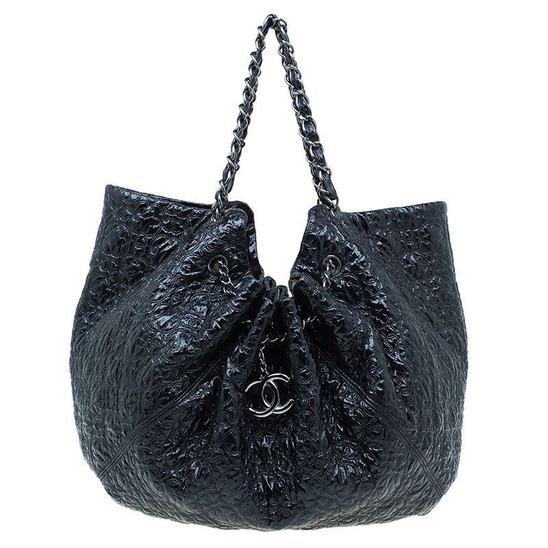 Pre Owned Chanel Black Patent Leather Rock In Moscow Cabas Hobo Bag
