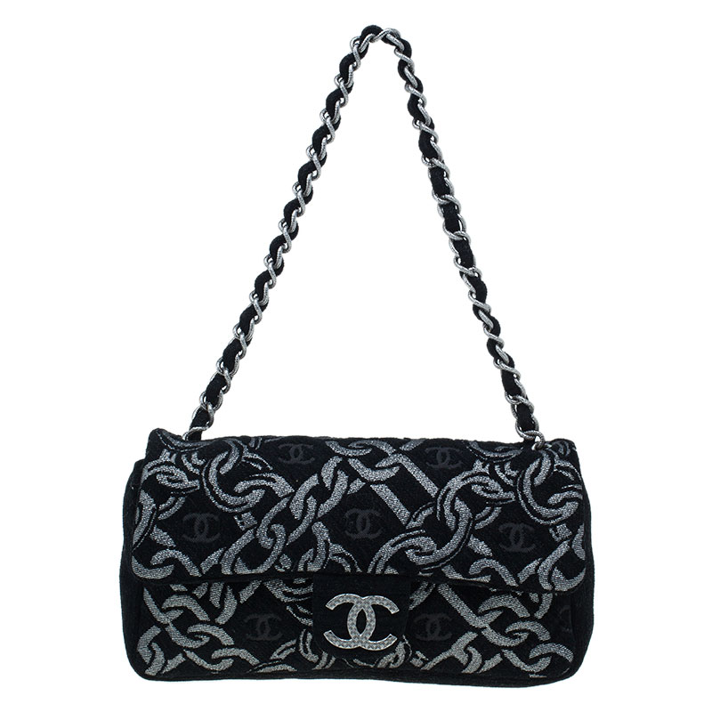 Chanel Black/Silver Tweed Cruise Collection Chain Flap Bag