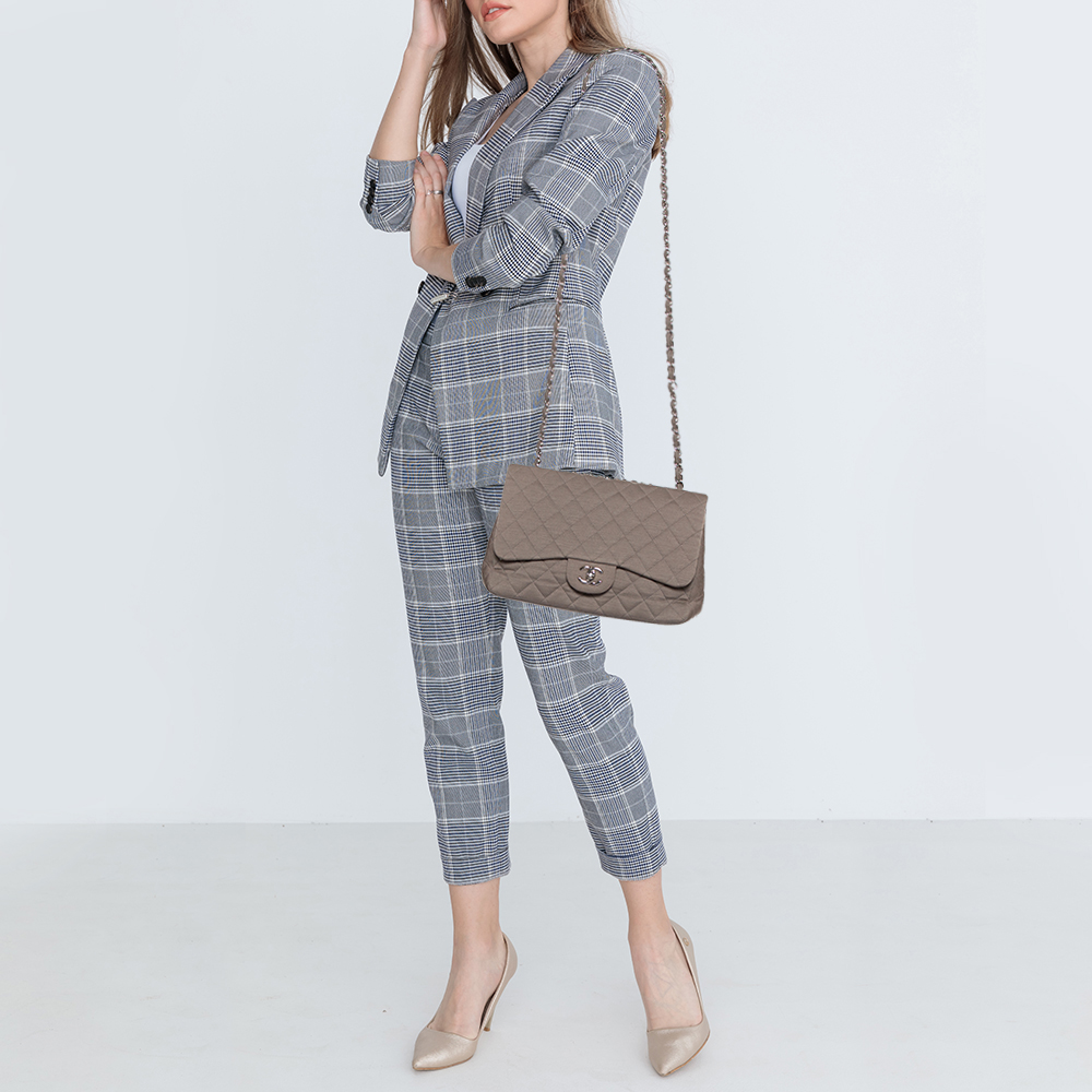 

Chanel Dark Beige Quilted Jersey Jumbo Classic Single Flap Bag