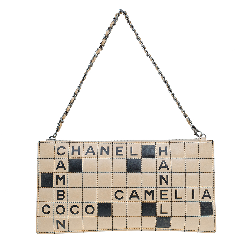 Chanel Beige Quilted Leather Crossword Pochette/Clutch
