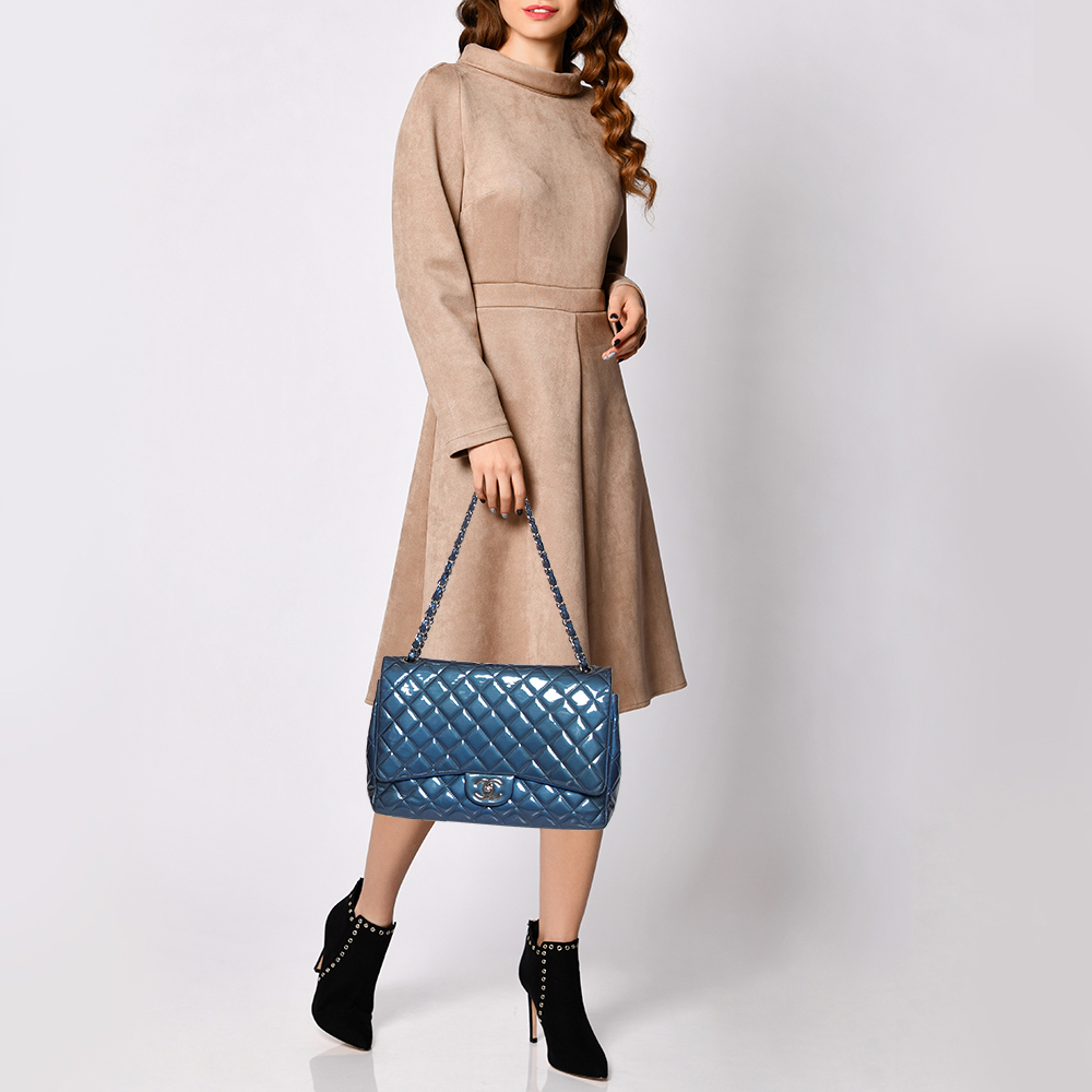 

Chanel Blue Quilted Patent Leather Maxi Classic Double Flap Bag