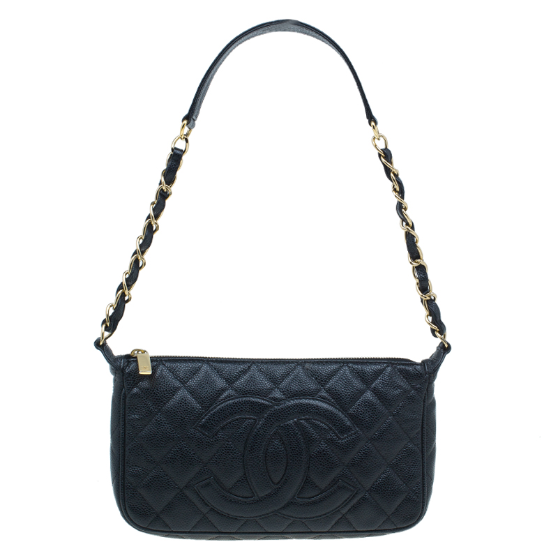 Chanel Black Quilted Caviar Leather Timeless CC Shoulder Bag