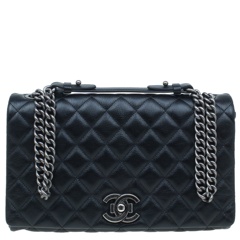 Chanel Black Quilted Goatskin Leather City Rock Flap Bag