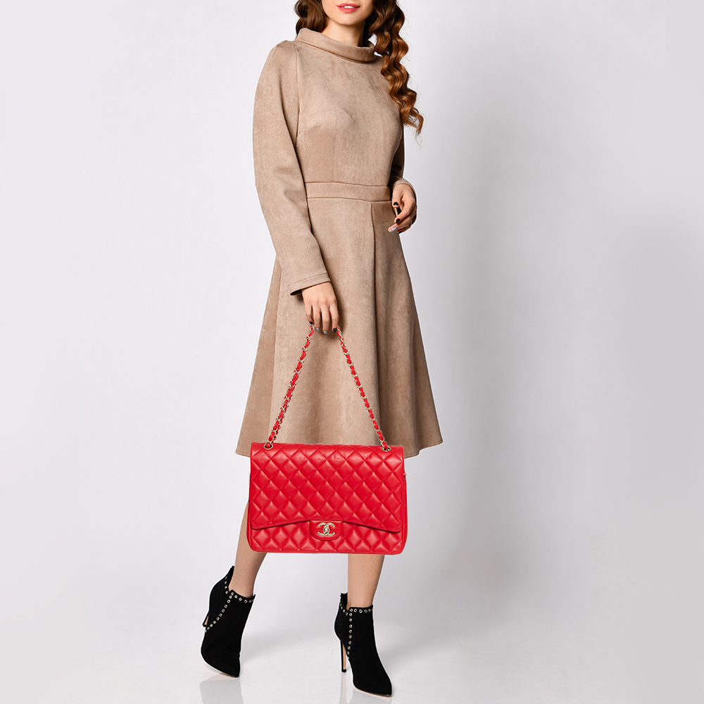 

Chanel Red Quilted Leather Maxi Classic Double Flap Bag