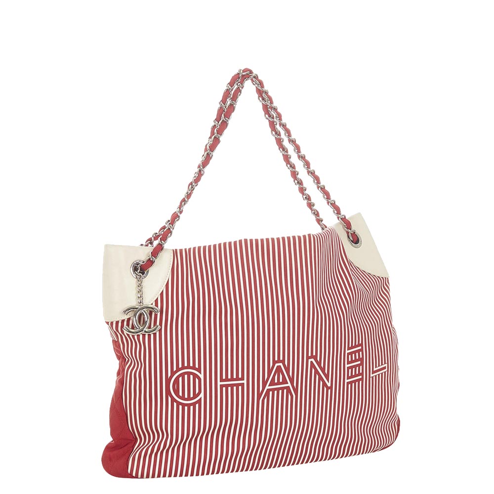 

Chanel Red/White Striped Canvas Tote Bag