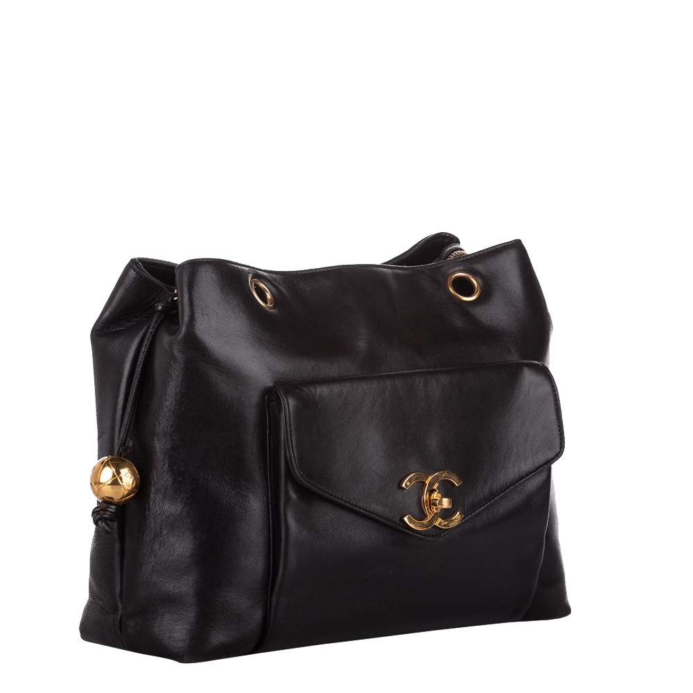 

Chanel Black Leather Front Envelope Pocket Chain Shoulder Bag