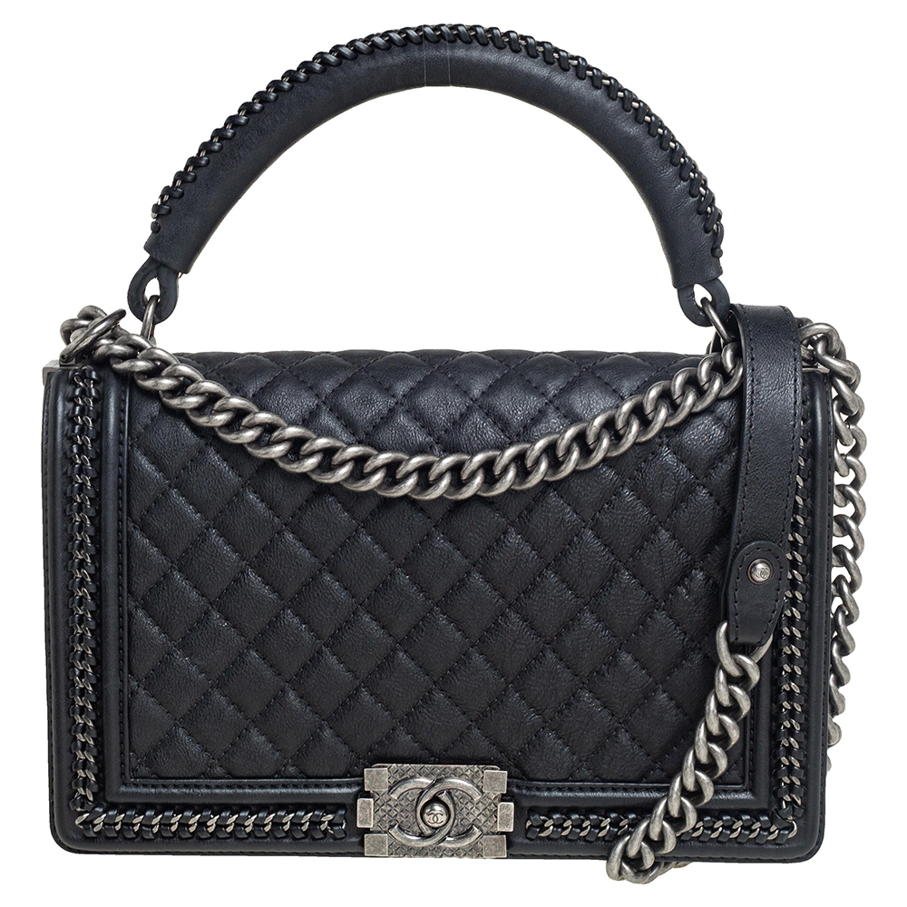 Chanel Black Quilted Leather New Medium Boy Flap Top Handle Bag