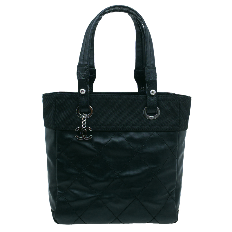 Pre Owned Chanel Black Quilted Coated Canvas Petite Paris Biarritz Shopping Tote Bag