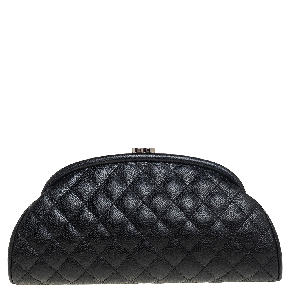 Pre Owned Chanel Black Quilted Caviar Leather Timeless Clutch