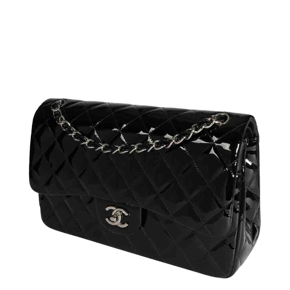 

Chanel Black Quilted Patent Leather Jumbo Classic Double Flap Bag