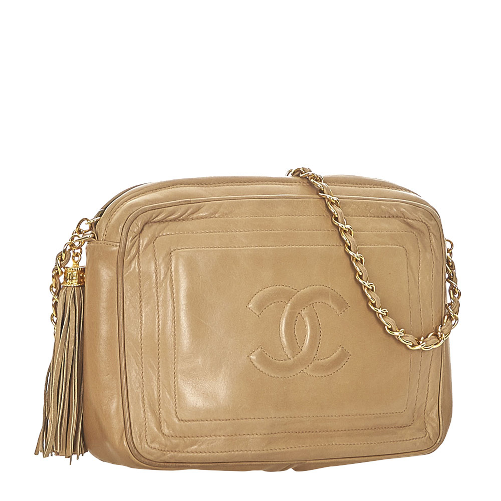 

Chanel Beige Lambskin Leather Vintage CC Tassel Camera Bag