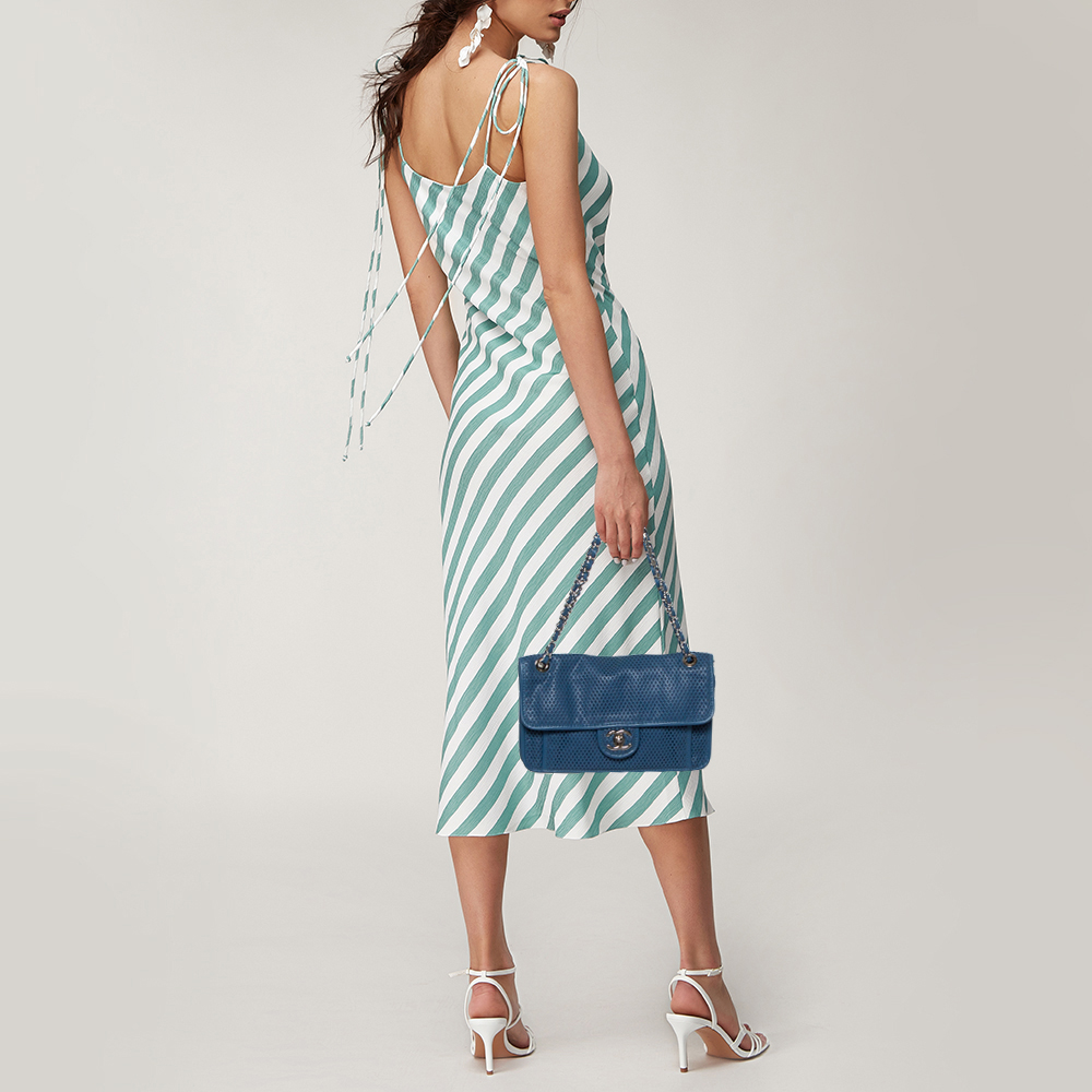 

Chanel Blue Perforated Leather Up in the Air Flap Bag
