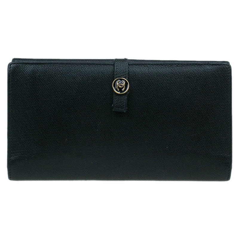 Pre Owned محفظة شانيل كونتينيتال جلد كافيار أسود بزر بالشعار CC