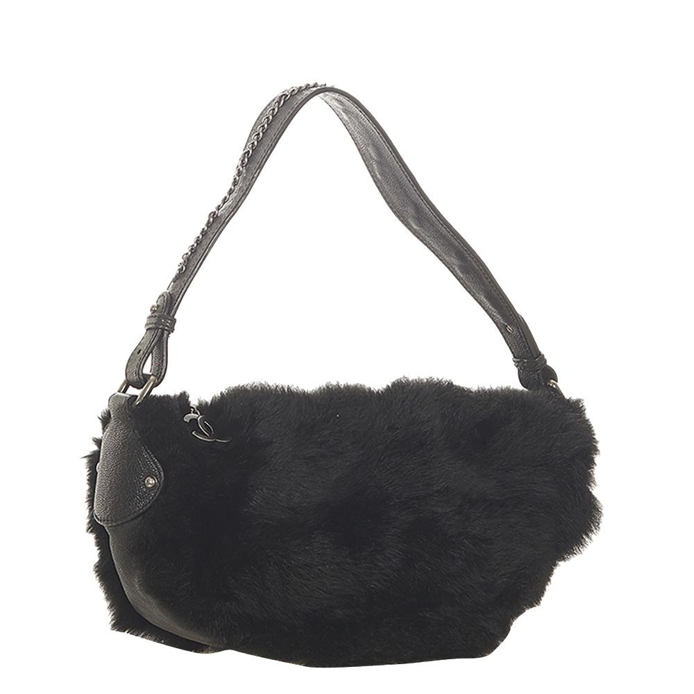 

Chanel Black Fur Vintage CC Shoulder Bag