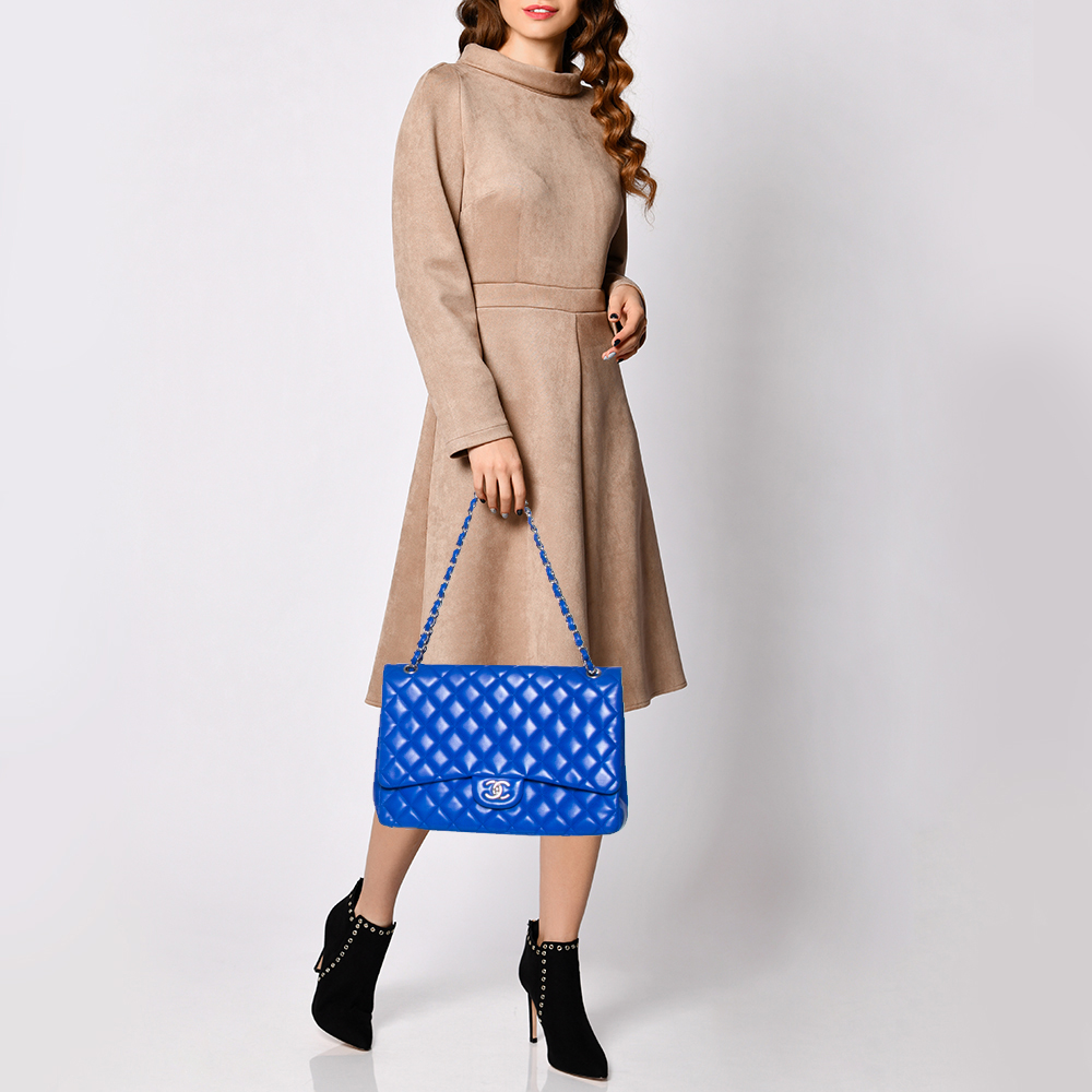 

Chanel Blue Quilted Lambskin Leather Maxi Classic Single Flap Bag