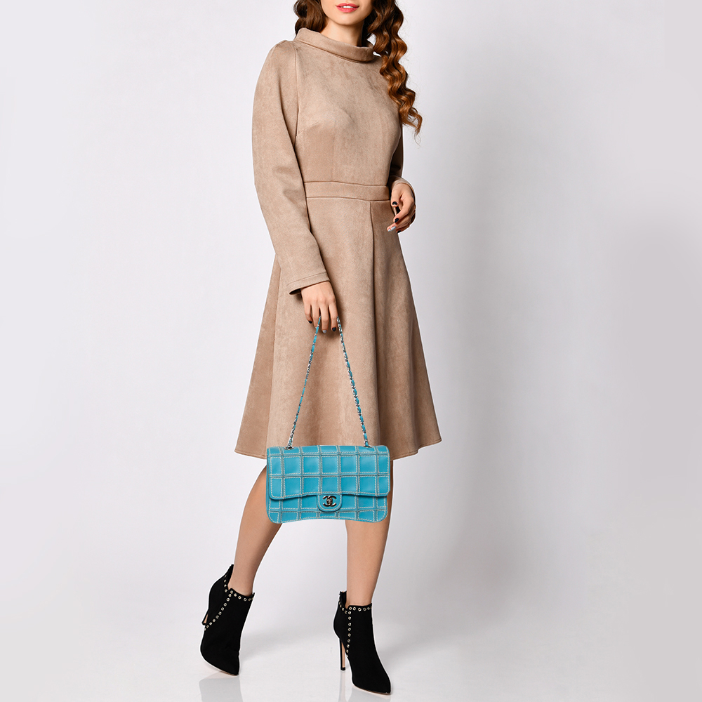 

Chanel Blue Leather Vintage Reverse Stitch Flap Bag