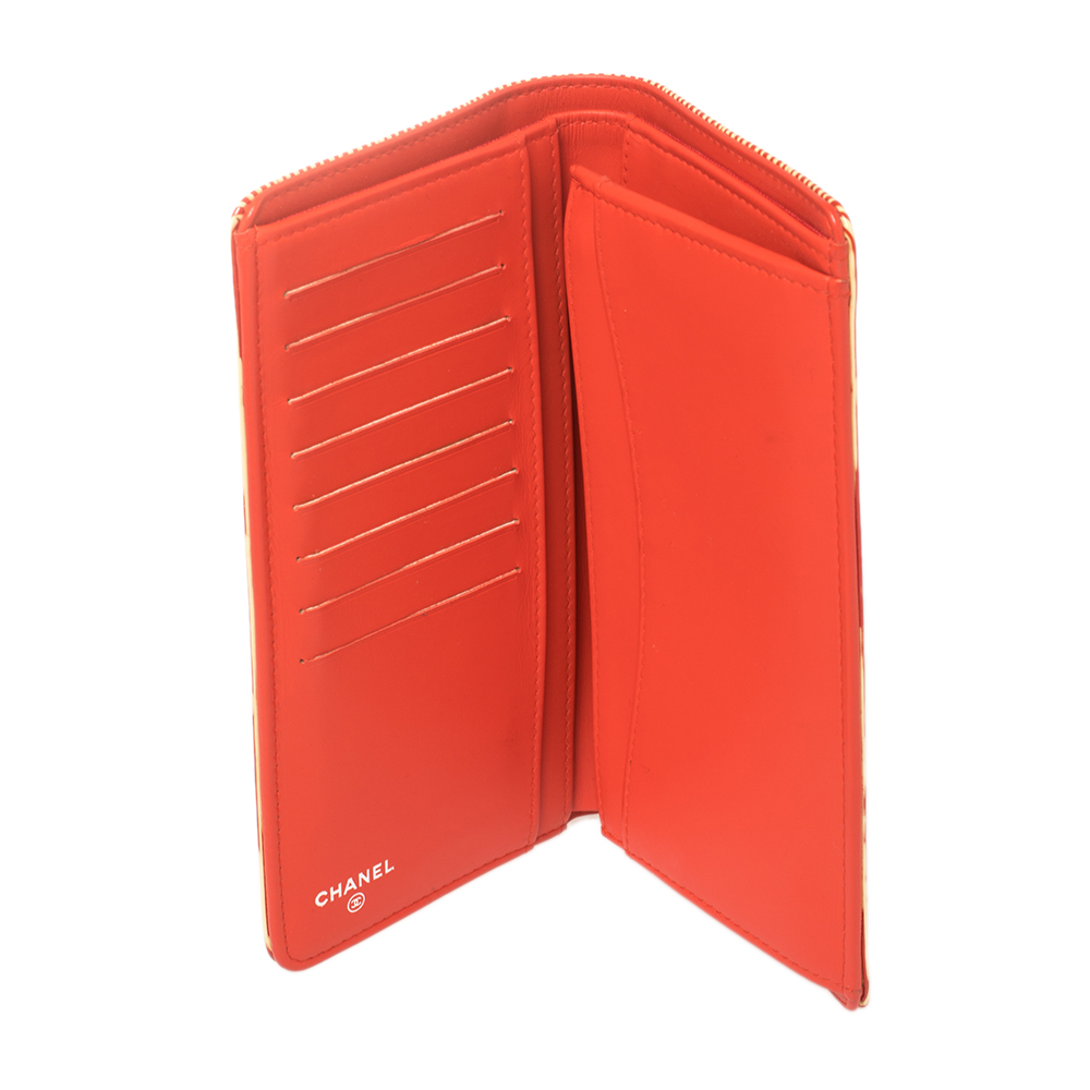 

Chanel Orange Striped Patent Leather CC Wallet