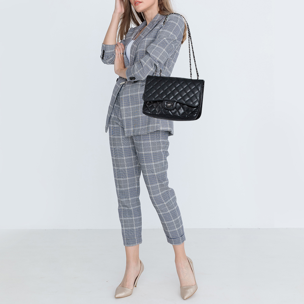 

Chanel Black Quilted Caviar Leather Jumbo Classic Single Flap Bag