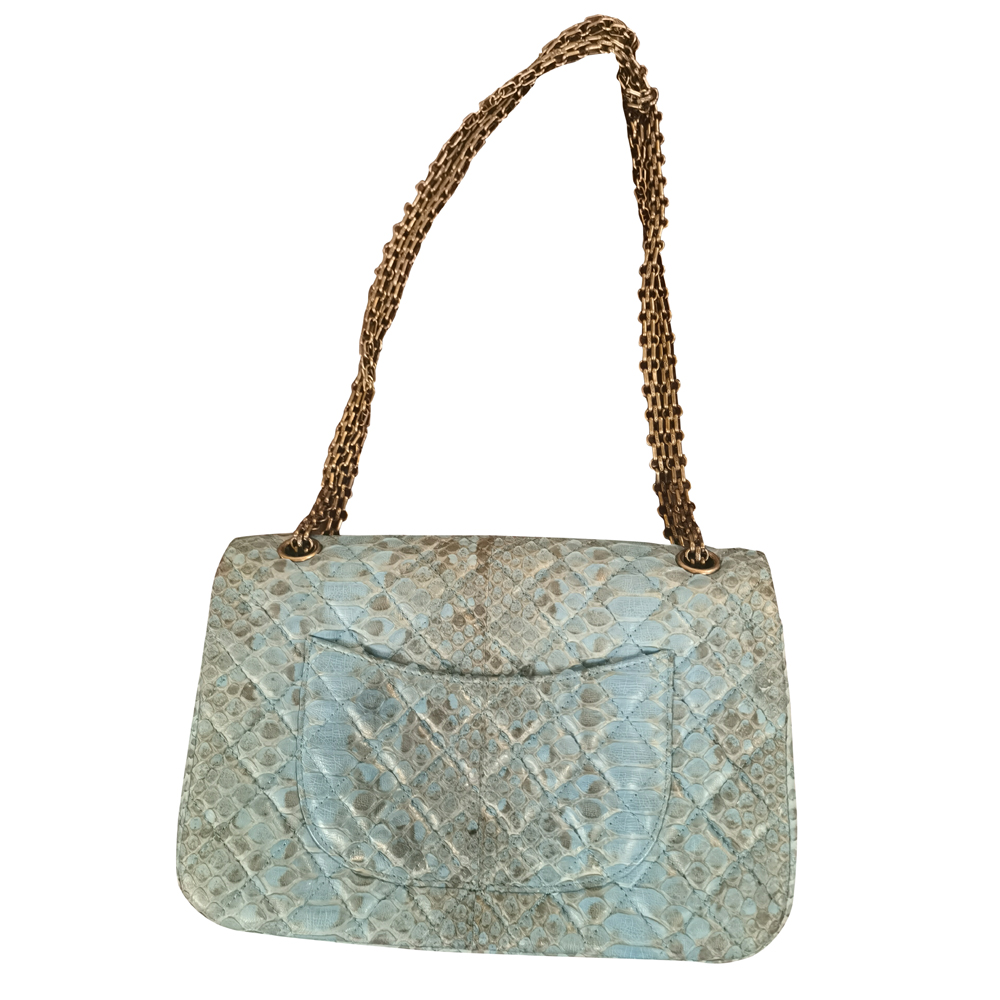 

Chanel Blue Classic Python Leather Double Flap Bag